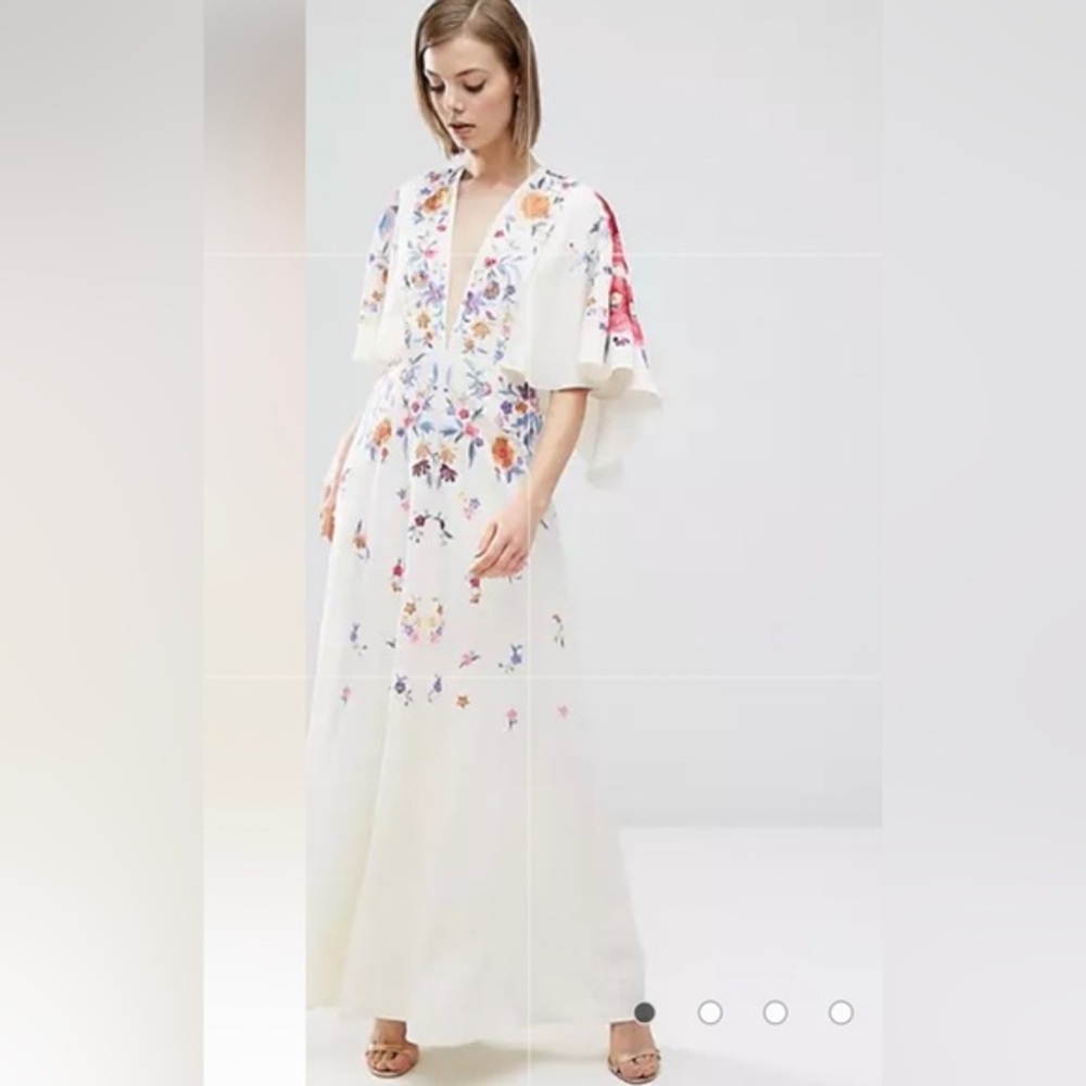 ASOS Kimono Maxi Dress With Embroidery size 4 short sleeves
